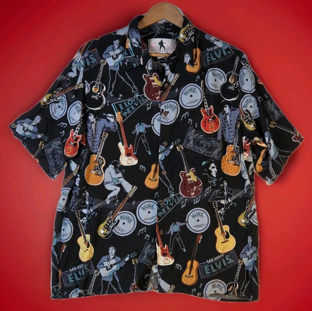 Reyn Spooner Elvis Presley Shirt Men's Large Hawaiian Button Up Short Sleeve